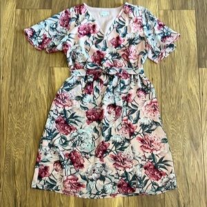 Floral Woman’s Dress in Pink and Gray